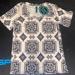 Sterling Kreek Brand New Aztec Print V-Neck Blouse